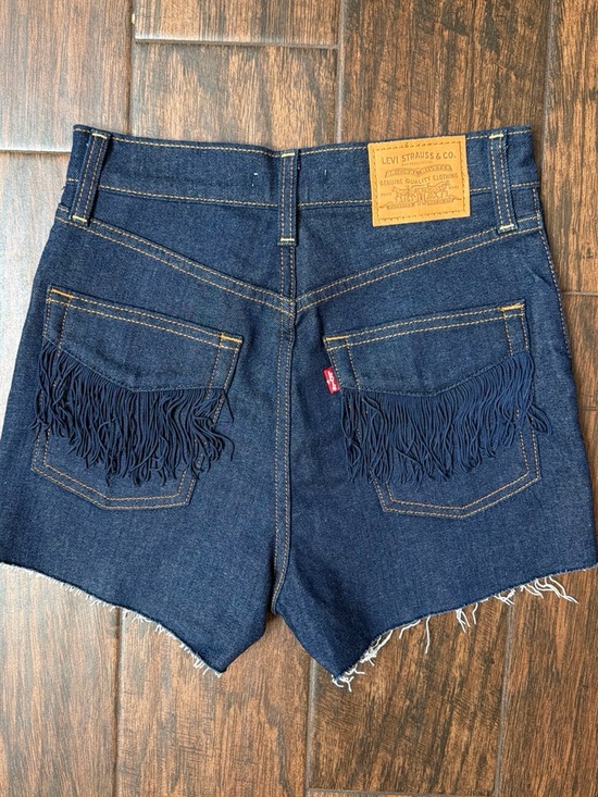 Levi's Pants - Levi's Dark Blue Denim Fringe Back-Pocket Shorts
